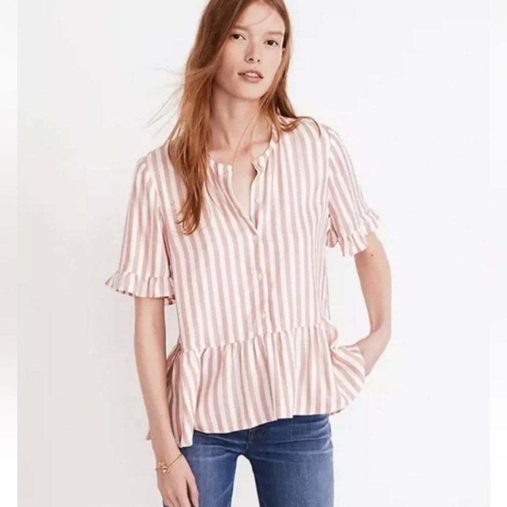 Madewell Striped, Short Sleeve Peplum Top Size S
